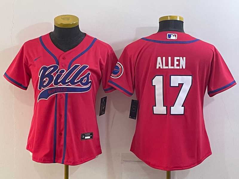 Women%27s Buffalo Bills #17 Josh Allen Red Stitched Cool Base Nike Baseball Jersey
